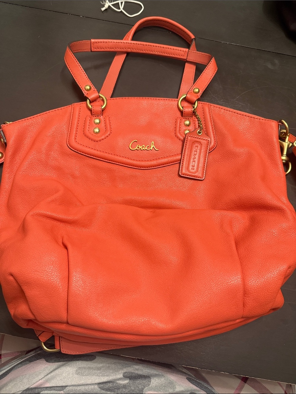 Coach Orange Leather Tote with Gold Hardware
